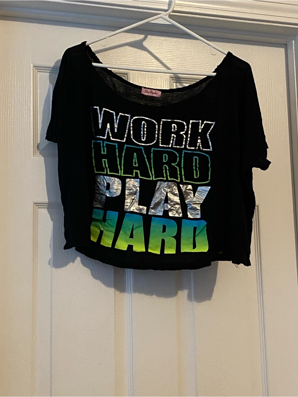 Girls' Black Graphic Crop Top - 'Work Hard Play Hard'